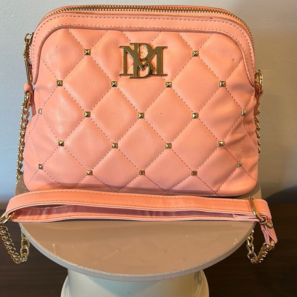 Badgley Mischka Pink Quilted Gold Studded Crossbody Purse